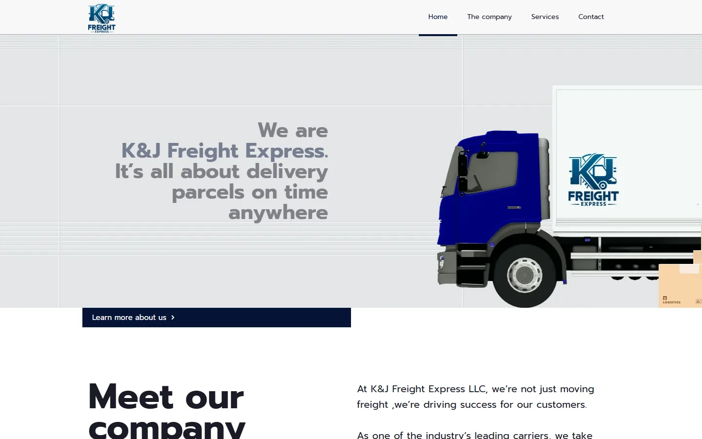 K&J Freight Express homepage hero with a branded box truck